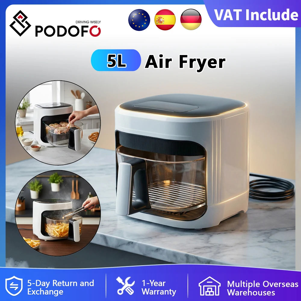 Friggitrice ad Aria Podofo 5L 1350W con Controllo Touch in Vetro