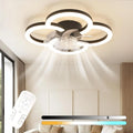 Ventilatore da Soffitto Nero a 4 Anelli con Luce, Moderno Dimmerabile Silenzioso con Telecomando per Camera da Letto e Cucina