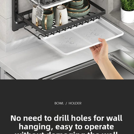 Organizer da parete per cucina - Scaffale senza foratura per ciotole, piatti, spezie con funzione di asciugatura stoviglie