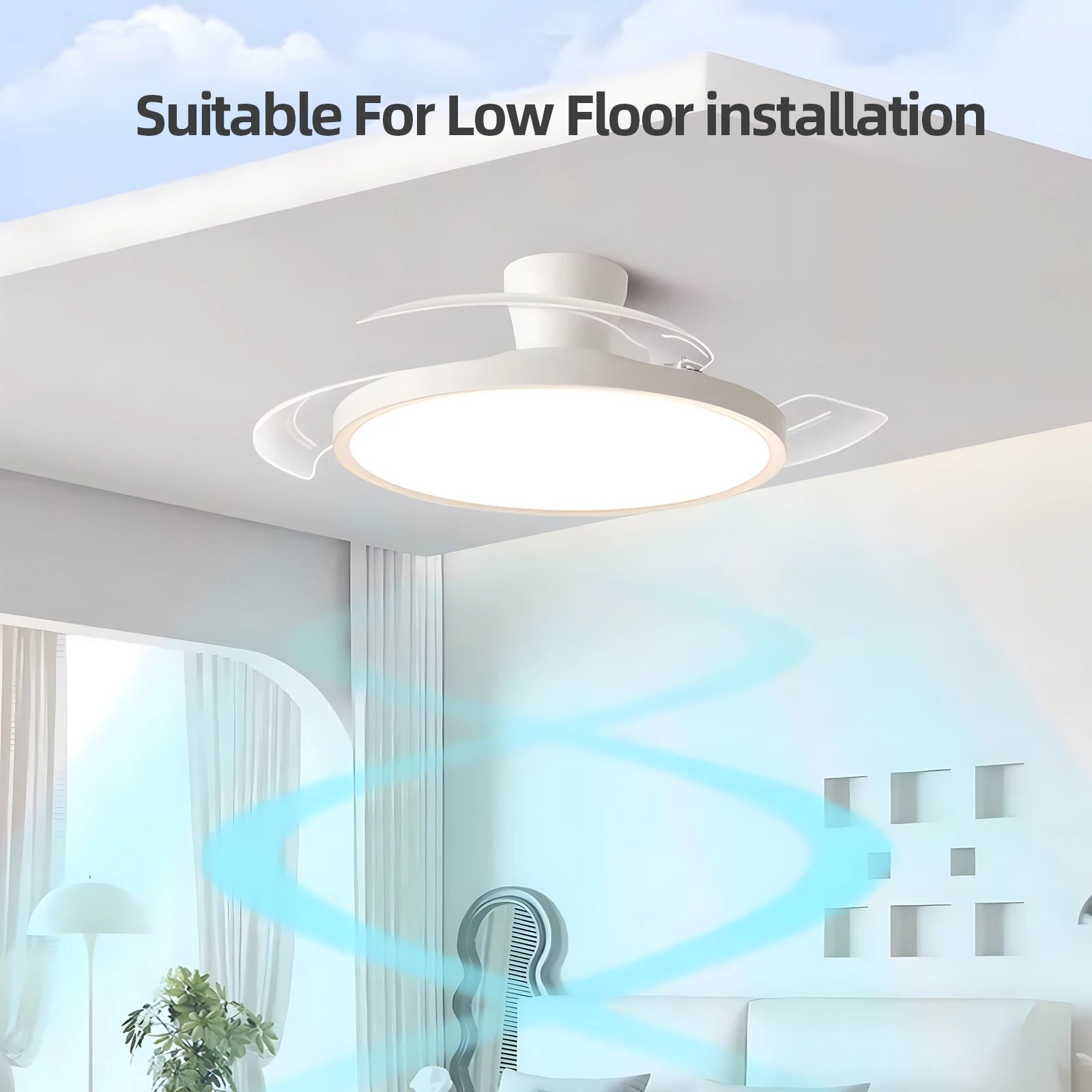 Ventilatore da Soffitto Semplice con Luce, Moderno Ventilatore Elettrico Intelligente con Pale Retrattili, Telecomando e Lampada Dimmerabile