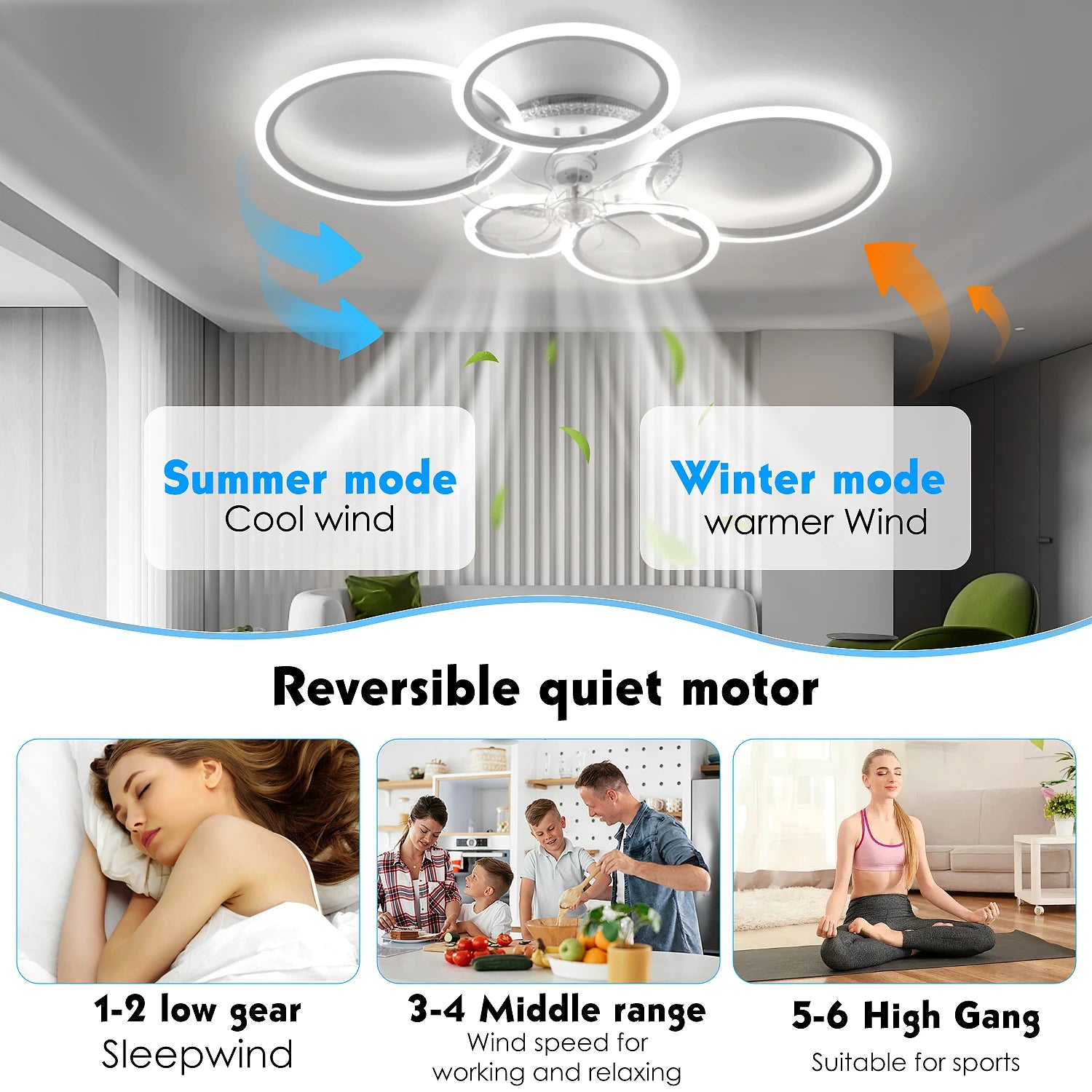 Ventilatore da soffitto a LED RGB con telecomando, lampada da soffitto con illuminazione RGB, plafoniera da 96 cm per camera da letto, soggiorno, ventilatore silenzioso
