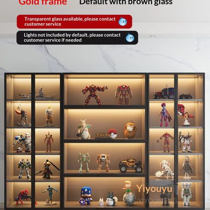 Customizable Display Case with Tempered Glass Door, LED Light, Large Capacity, Multiple Compartments, Aluminum Frame, Eco-Friendly