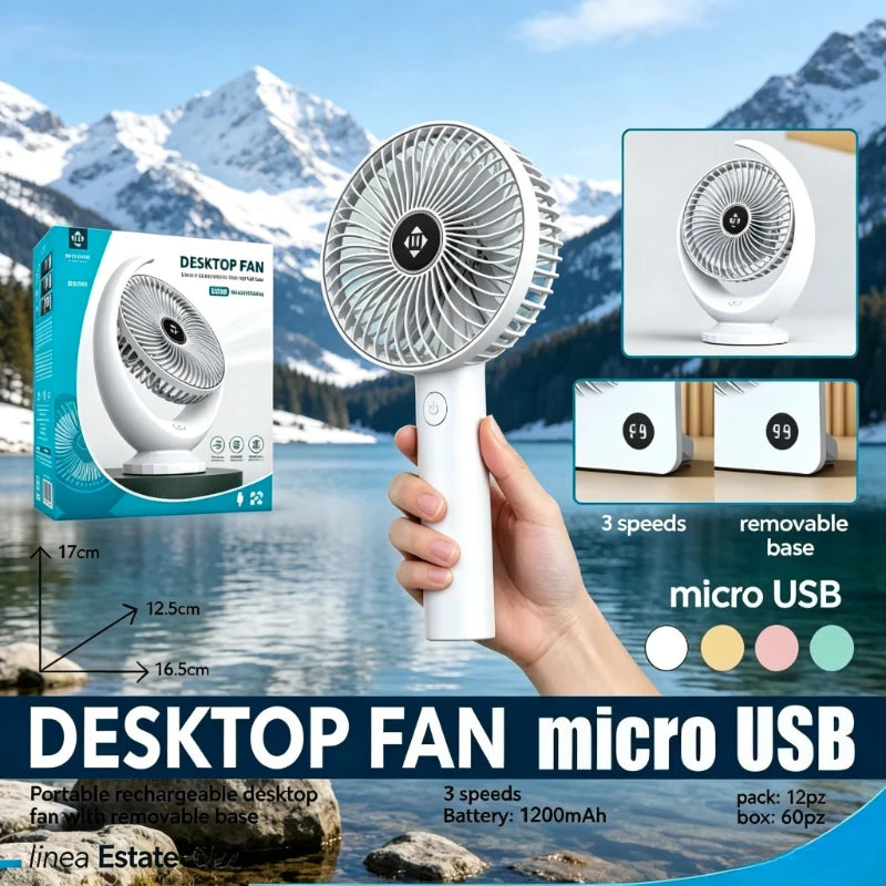 WETECH Ventilatore da Scrivania Portatile, Ricaricabile USB a 5 Velocità, Mini Ventilatore Personale Silenzioso per Camera da Letto e Viaggi