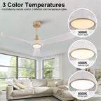 Ventilatore da soffitto bianco-oro da 52 pollici con luce e telecomando, funzione di memoria, motore DC silenzioso e reversibile, 3 pale in ABS, moderno ventilatore da soffitto per interni ed esterni con luce per camera da le