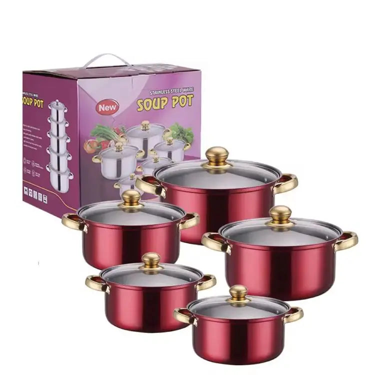 Set di pentole in acciaio inossidabile da 10 pezzi Pentole a induzione Utensili da cucina antiaderenti Pentola per stufato in acciaio inossidabile con coperchio per pentola