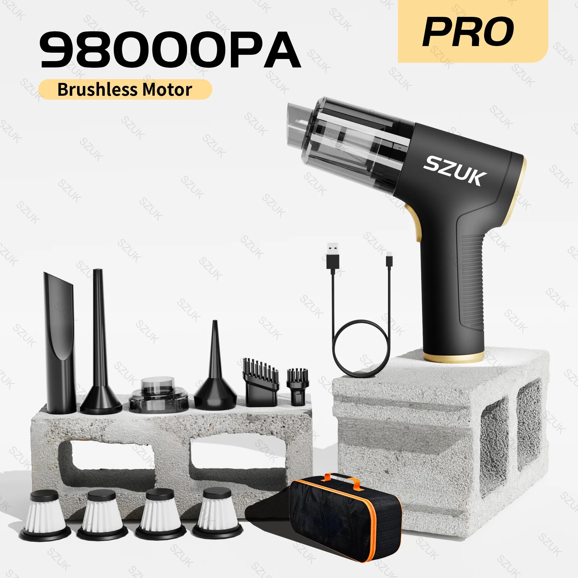SZUK 98000PA Auto-Staubsauger Mini Leistungsstarke Reinigungsmaschine Starke Saugkraft Drahtloser Handstaubsauger für Zuhause und Auto