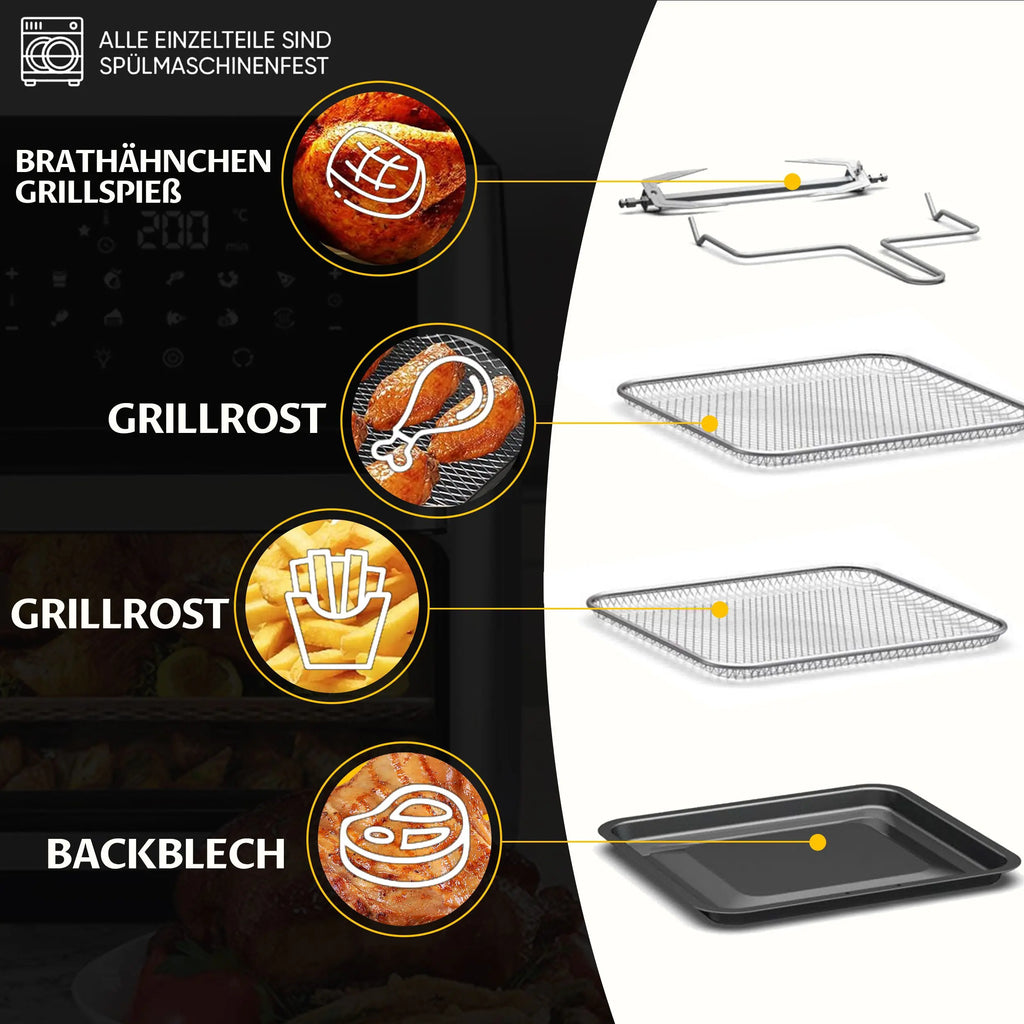 Sinaopus Friggitrice ad Aria 9L Doppio Cestello 2000W con Display LED 2 Zone Cottura