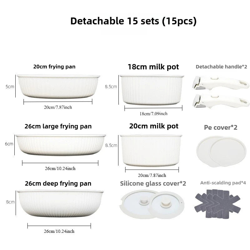 Set di pentole e padelle antiaderenti antiaderenti con manico rimovibile da 15 pezzi Set di pentole da cucina a induzione con manico staccabile PFOA gratuito