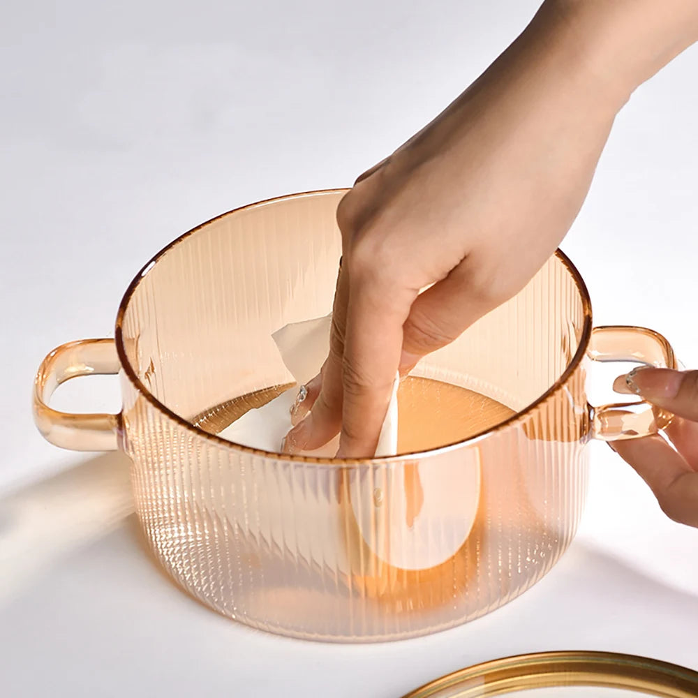 1500 ml transparenter Glastopf mit Doppelgriffen, Suppentopf mit Deckel, hitzebeständiges Kochgeschirr