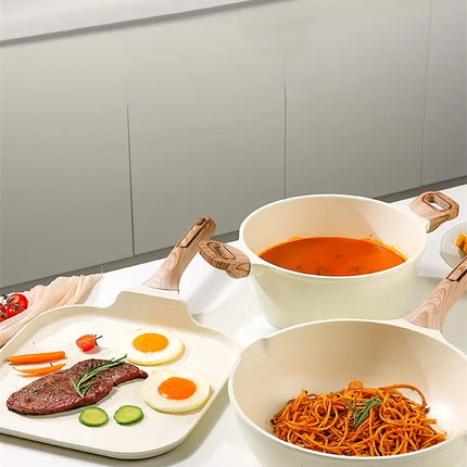 DONNOR 15/16 Pezzi Set di Pentole Antiaderenti, Padella, Pentola per il Latte, Pentola per Zuppa, Set da Cucina per Fornello a Gas e a Induzione