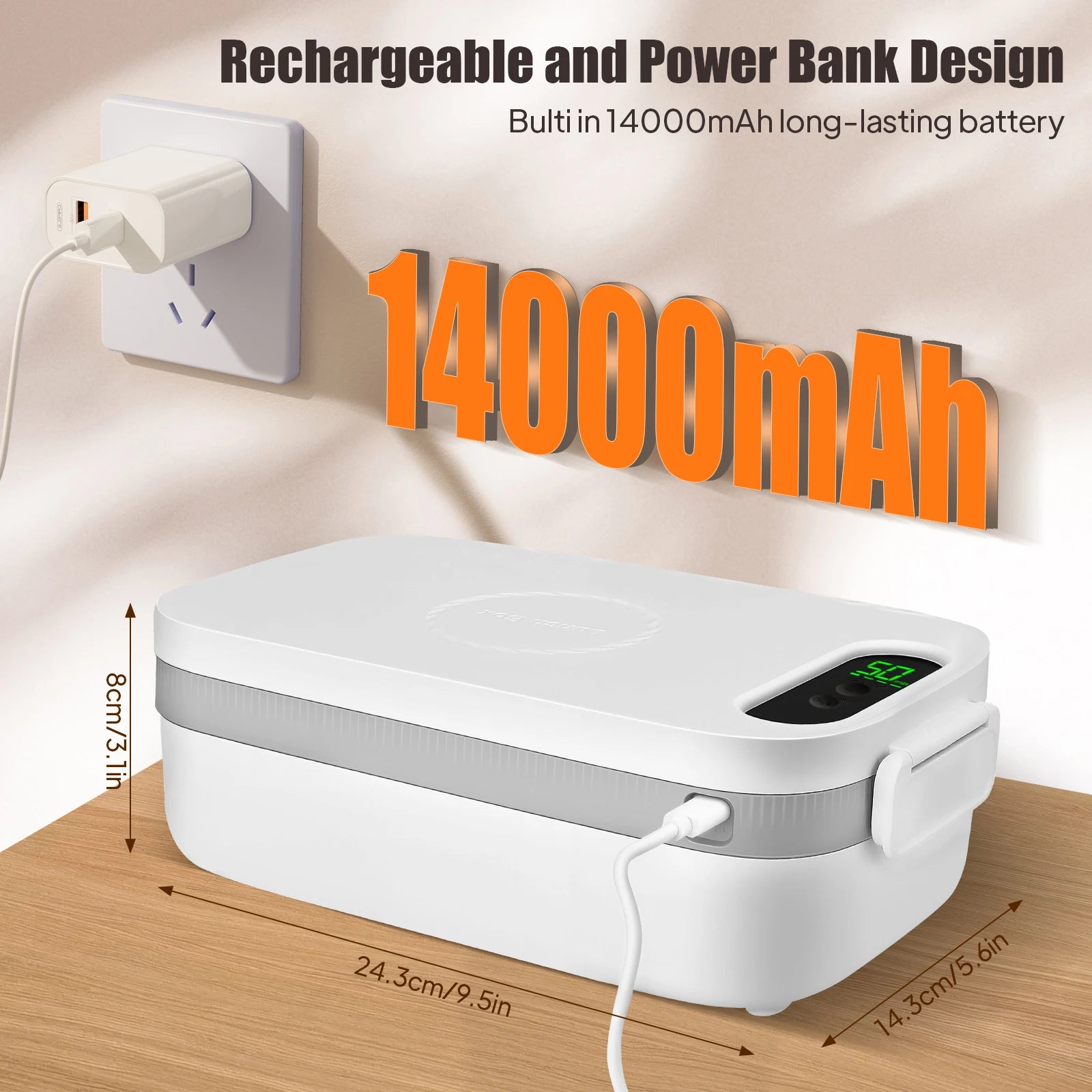 Elektrischer Speisenwärmer 1L, 14000mAh, schnelles Aufheizen, 35W, tragbar für Auto, LKW, Büro