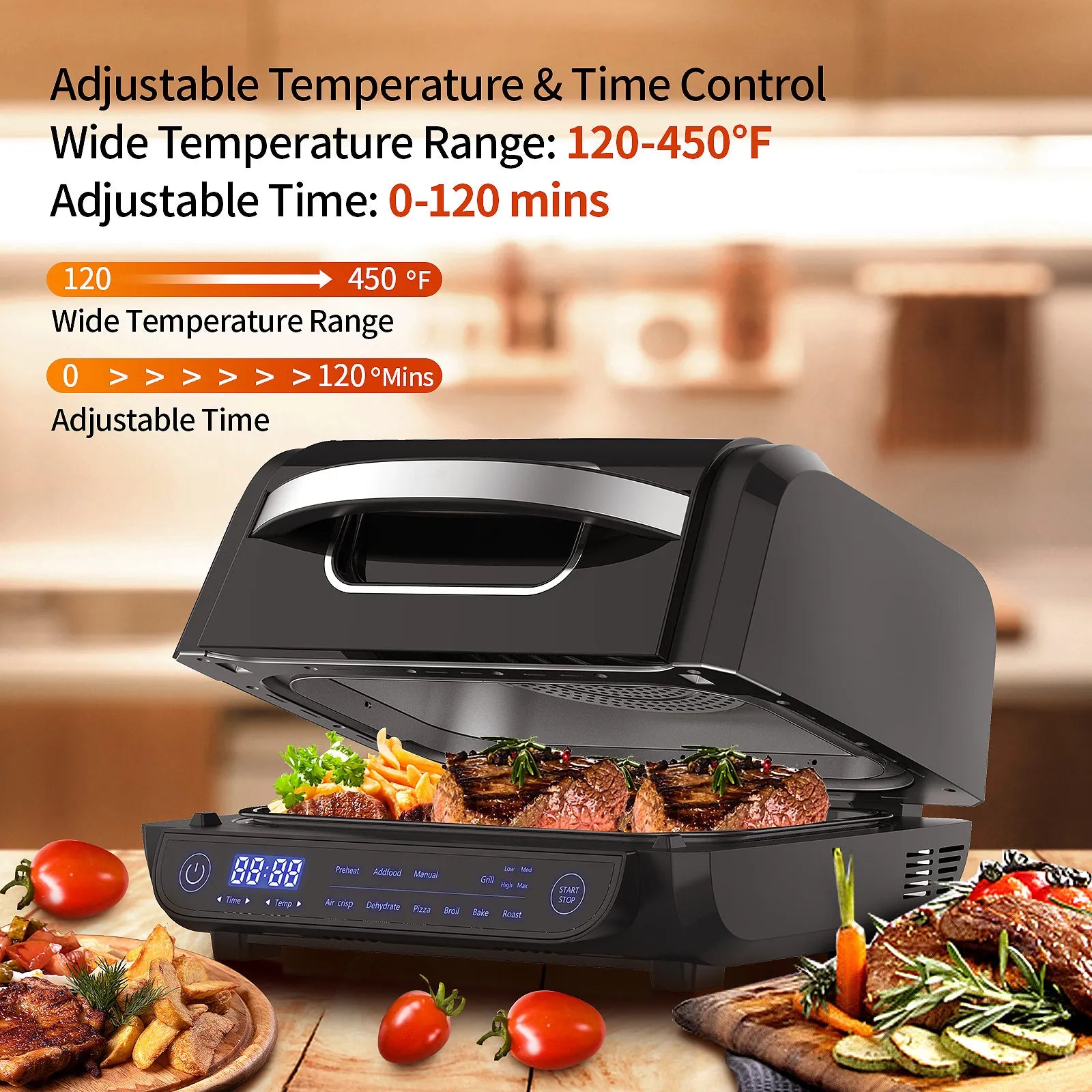 Friggitrice ad aria calda 8 in 1, 6 litri, 1700 W, nera, acciaio inossidabile