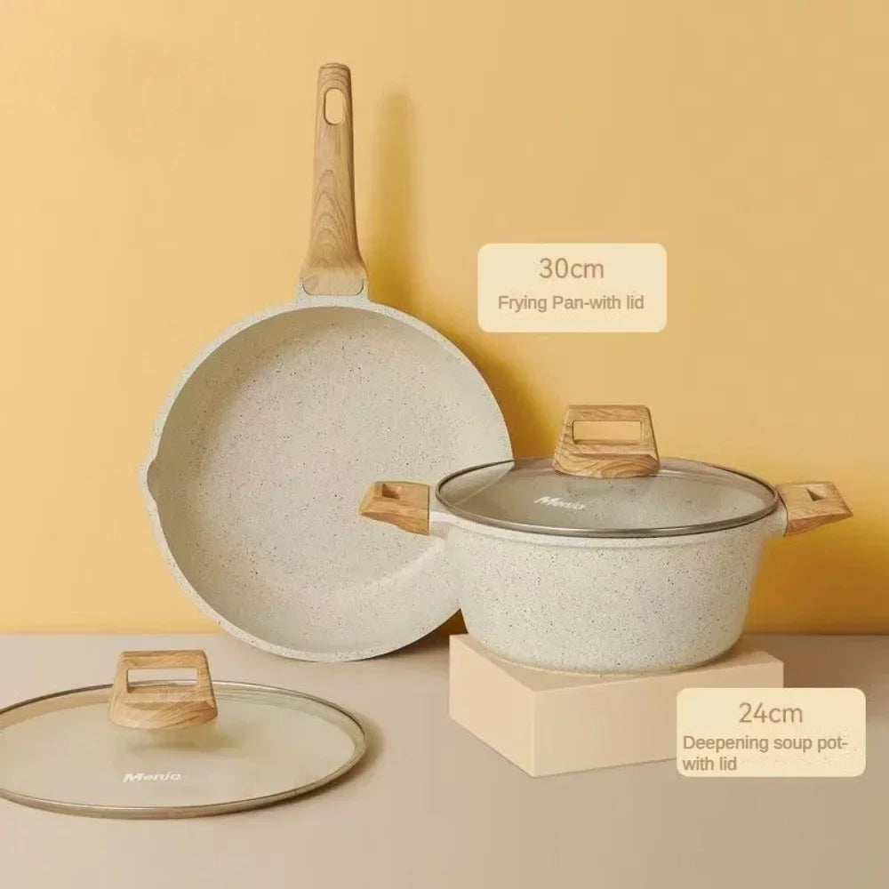 Set di 3-7 pentole e padelle Set di pentole antiaderenti Pentole a induzione in granito bianco Set da cucina antiaderente con padelle e casseruola