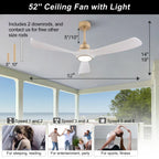 Ventilatore da soffitto bianco-oro da 52 pollici con luce e telecomando, funzione di memoria, motore DC silenzioso e reversibile, 3 pale in ABS, moderno ventilatore da soffitto per interni ed esterni con luce per camera da le