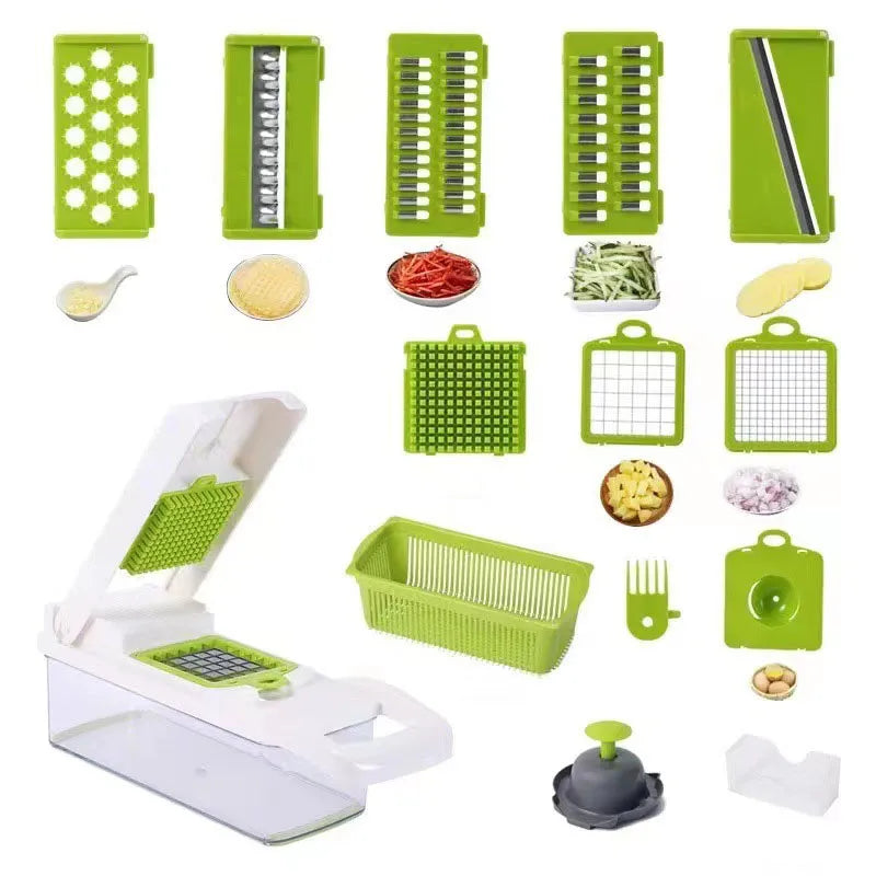 Multifunktionaler Gemüseschneider Würfelklingen, Slicer, Reibe, Schäler, Kartoffel- und Käseablaufreibe, Küchenwerkzeuge