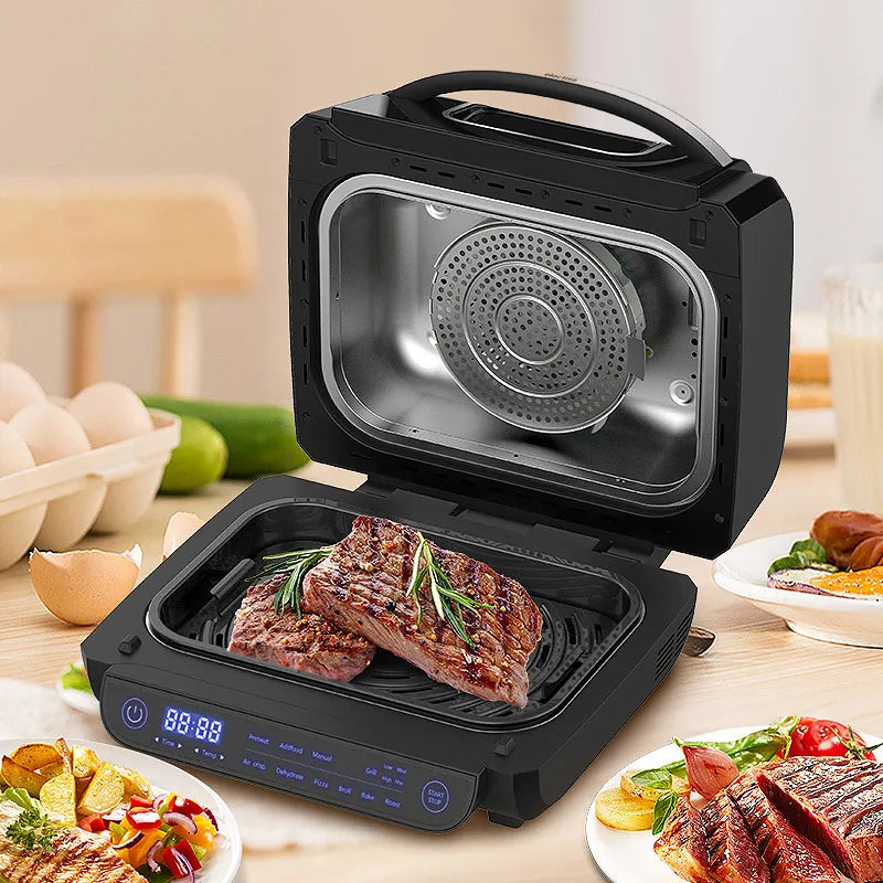 Friggitrice ad aria calda 8 in 1, 6 litri, 1700 W, nera, acciaio inossidabile