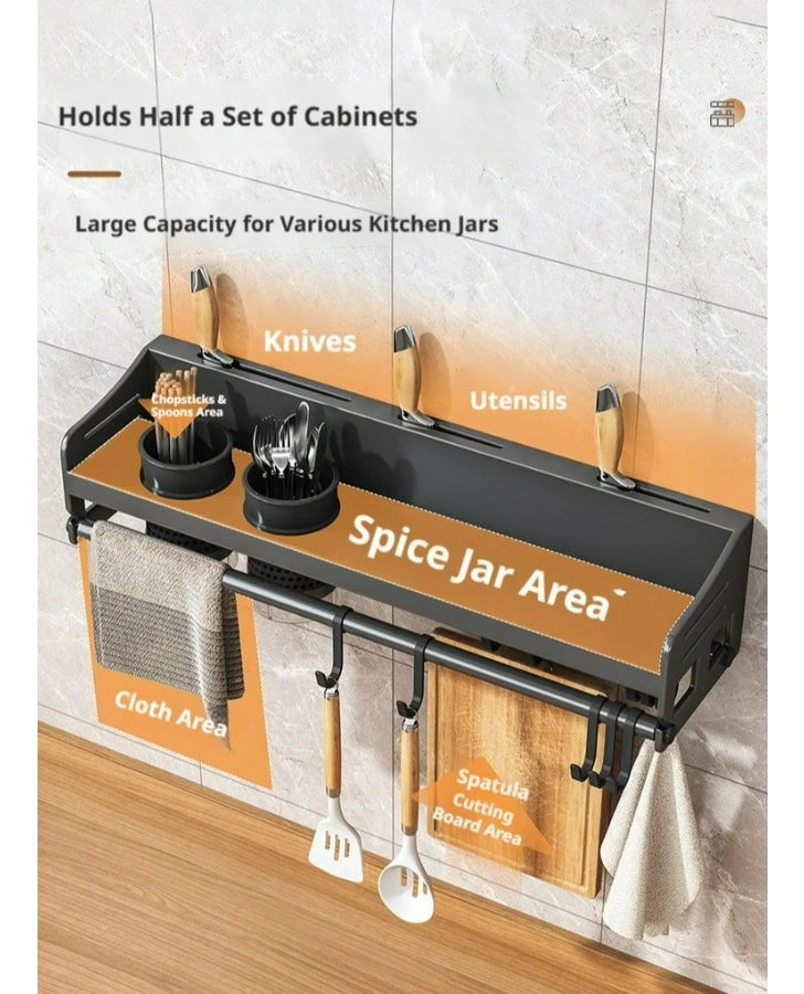 Mensola da cucina senza fori, portacoltelli multifunzionale da parete, accessori per l'organizzazione domestica a parete