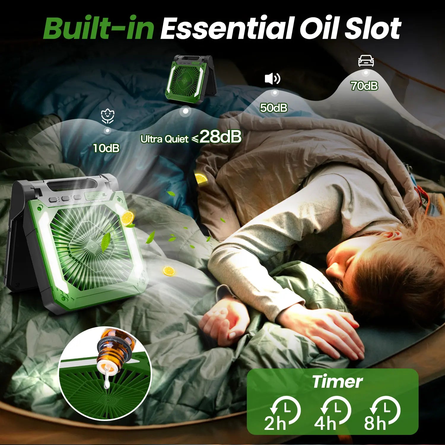 Ventilatore Portatile Ricaricabile da 9000mAh con Pannello Solare 2-in-1, 3 Velocità, Senza Fili, Alimentato a Batteria con Lanterna LED, Timer, Silenzioso, USB-C, da Tavolo per Viaggi, Tenda, Ufficio, Casa, Camera da Letto