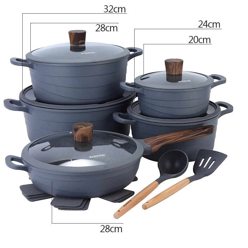 DONNOR 15 Pezzi Pentole e Padelle in Ceramica Set di Pentole Sane Antiaderenti Set da Cucina Set da Cucina con Padella a Induzione RV Set JT530