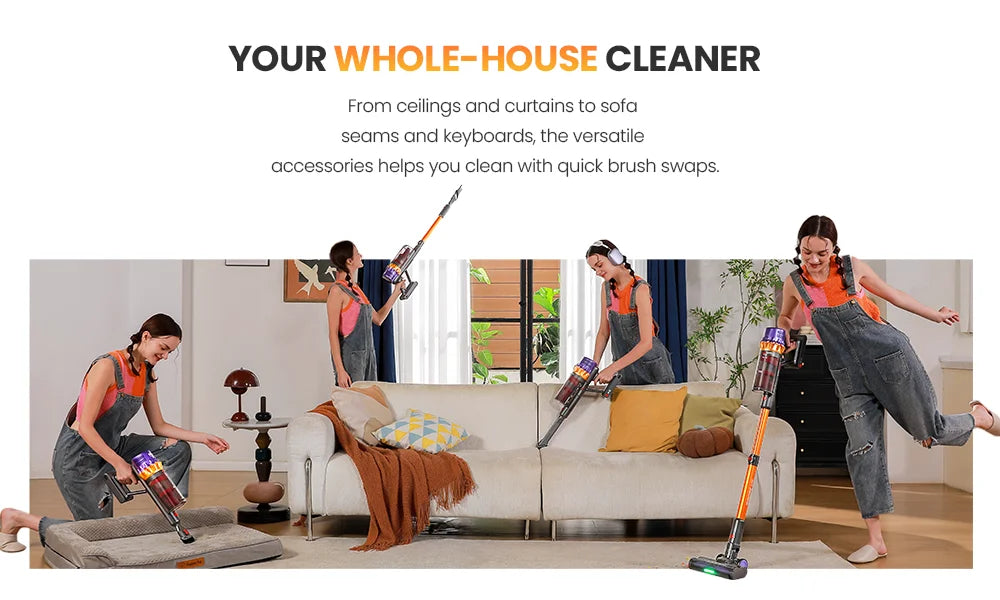 Erabros EV5 550W 70KPA Cordless Vacuum Cleaner with Ultra-Strong Suction Power, 80 Minutes Runtime, Smart Handheld Vacuum with 4 Modes
