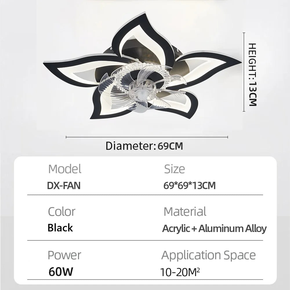 Jelena Ventilatori da soffitto da incasso Luci da ventilatore a LED a forma di fiore semplice con telecomando Camera da letto Nero Bianco Ventilatore a LED a 6 velocità