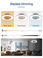 Ventilatore da soffitto da 100W con luce, controllo remoto tramite APP, lampada a LED dimmerabile a 360° °   Luce di sfondo RGB silenziosa girevole a 6 velocità per la casa