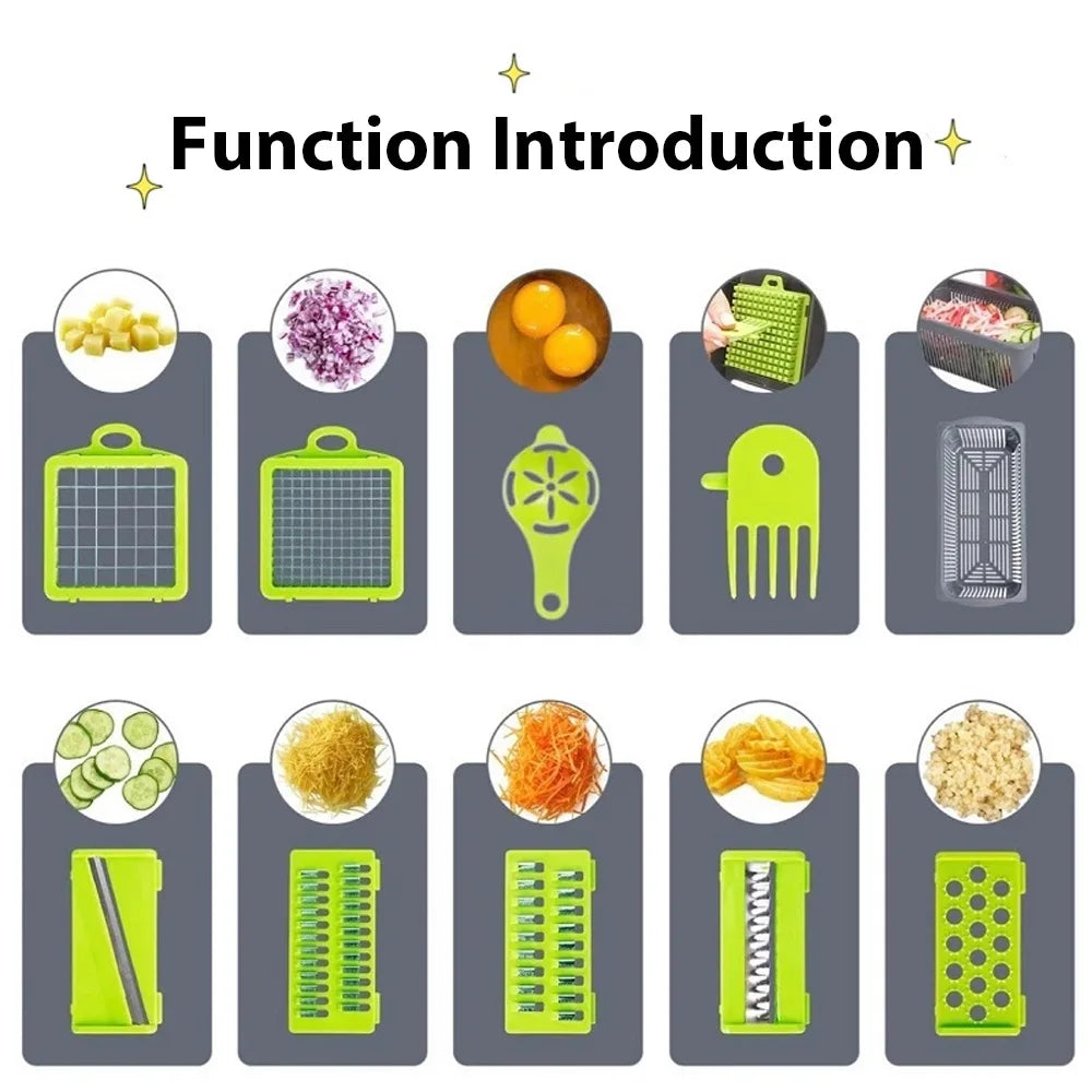 16 IN 1 Multifunzionale Tritatutto Per Verdure Manico Grattugia Per Alimenti Uovo Separatore di Liquidi Pelapatate Affettatrice di Verdure Dicer Taglierina Da Cucina
