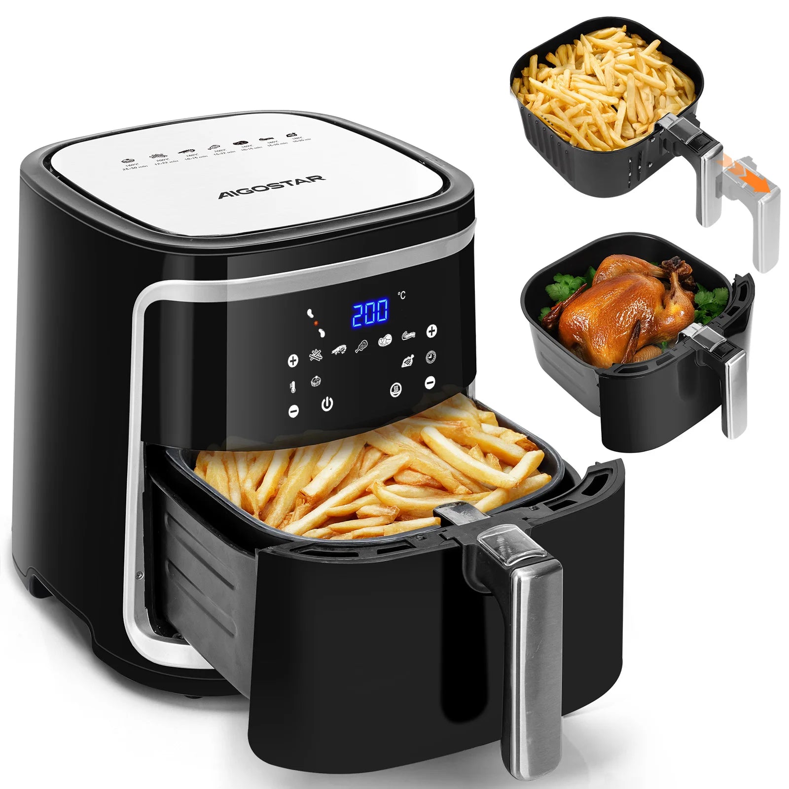 Aigostar Friggitrice ad aria 7 litri, 1900W, Nero, 7 programmi, Forno a convezione 360°