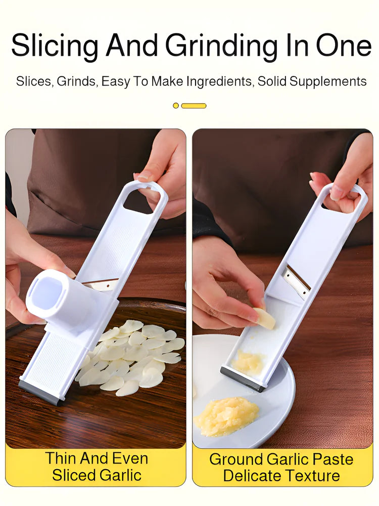 2-in-1 Knoblauchschneider aus Edelstahl, Knoblauch- und Ingwerschneider, doppelseitiger Gemüseschneider für Gemüse, Gewürze und Kräuter