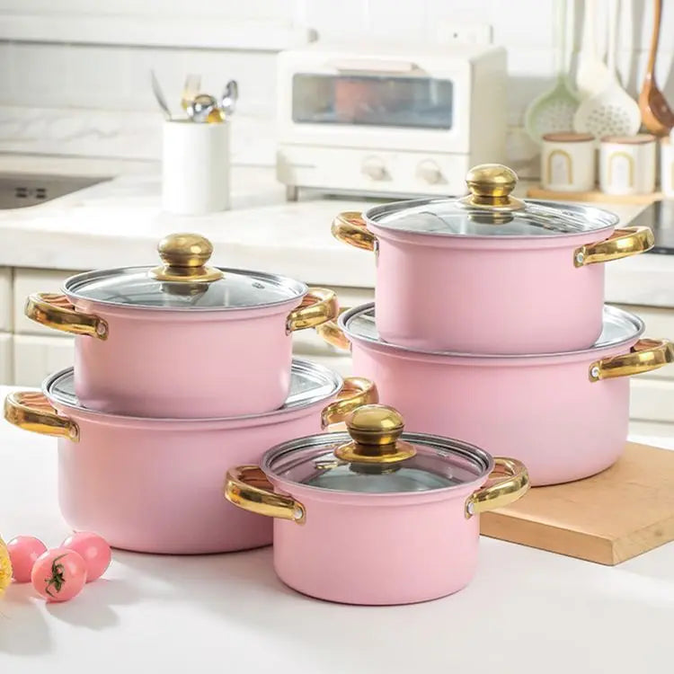Set di pentole in acciaio inossidabile da 10 pezzi Pentole a induzione Utensili da cucina antiaderenti Pentola per stufato in acciaio inossidabile con coperchio per pentola