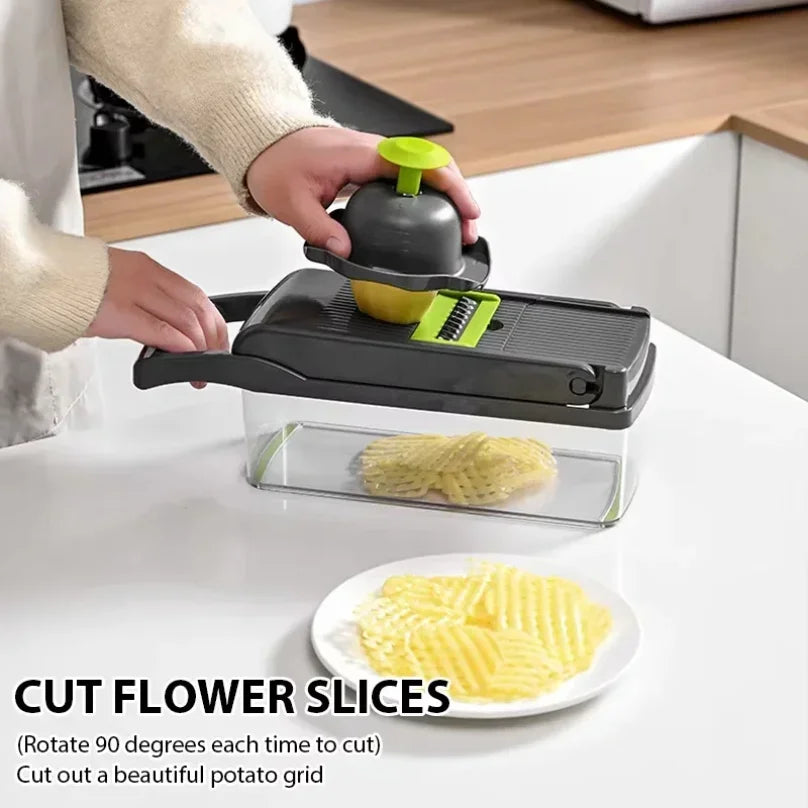 Gemüseschneider, multifunktionales Küchengerät, 5-in-1-Zerkleinerer für Tomaten, Karotten, Käse, Zwiebeln, tragbarer Hobel