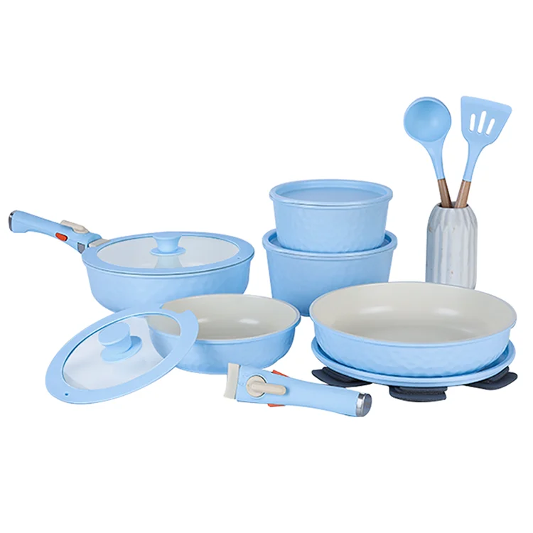 DONNOR 17 Pezzi Set Pentole e Padelle Set di Pentole da Cucina Antiaderenti a Induzione con Manico Staccabile Lavabile in Lavastoviglie Forno JT444