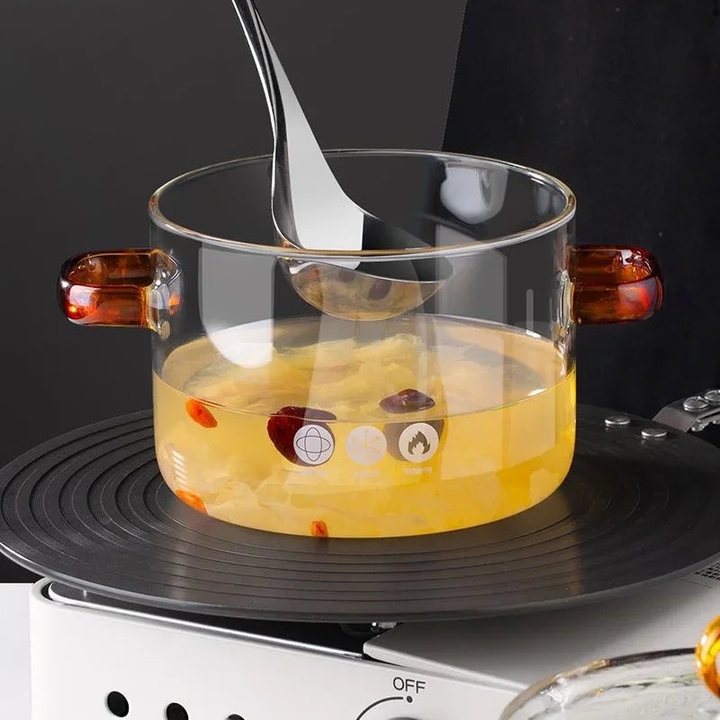 Transparenter Glas-Suppentopf mit Deckel, doppelter Griff, hitzebeständiger Topf für den Hausgebrauch bei hohen Temperaturen