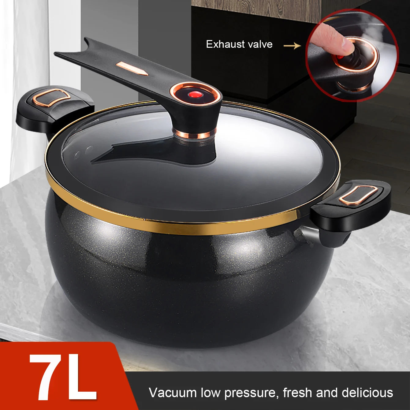1 pentola a pressione Fat Daddy Micro, grande capacità da 7 litri, 26 cm, adatta per uso domestico, pentola antiaderente multifunzionale per stufare e cucinare zuppe, compatibile con piani cottura a induzione e fornelli a ga