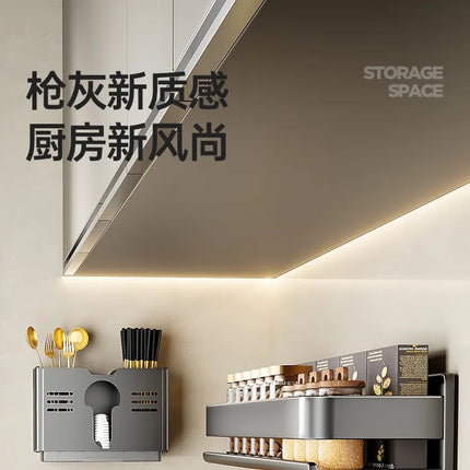 Luxury Light Kitchen Storage Rack, Carbon Steel Spice Rack, No Drilling Wall Mounted Home Wall Shelf Organizer