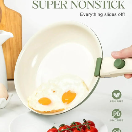 MICHELANGELO 3 pz/set Padella Antiaderente con Manico Rimovibile Rivestimento In Ceramica Padelle A Induzione Bistecca Frittata Padella Forno Sicuro