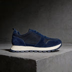 Herren-Freizeitschuhe aus Wildleder und Mesh, Navy-Blau, atmungsaktive Sneaker mit Schnürsenkeln, bequeme Schuhe mit dicker Sohle für den täglichen Gebrauch