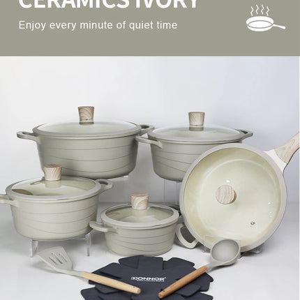 Donnor Set di pentole da 15 pezzi Serie Wave Set di pentole antiaderenti Casseruola con rivestimento in granito Utensili da cucina senza fumo