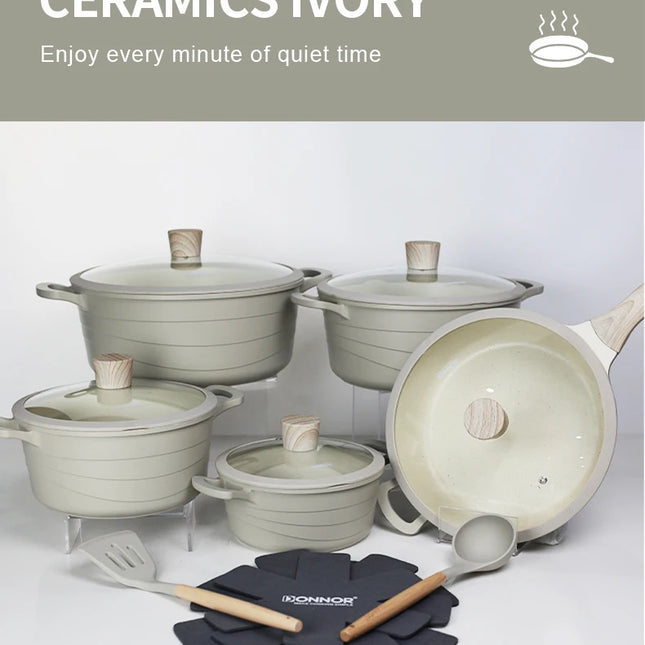 Donnor Set di pentole da 15 pezzi Serie Wave Set di pentole antiaderenti Casseruola con rivestimento in granito Utensili da cucina senza fumo
