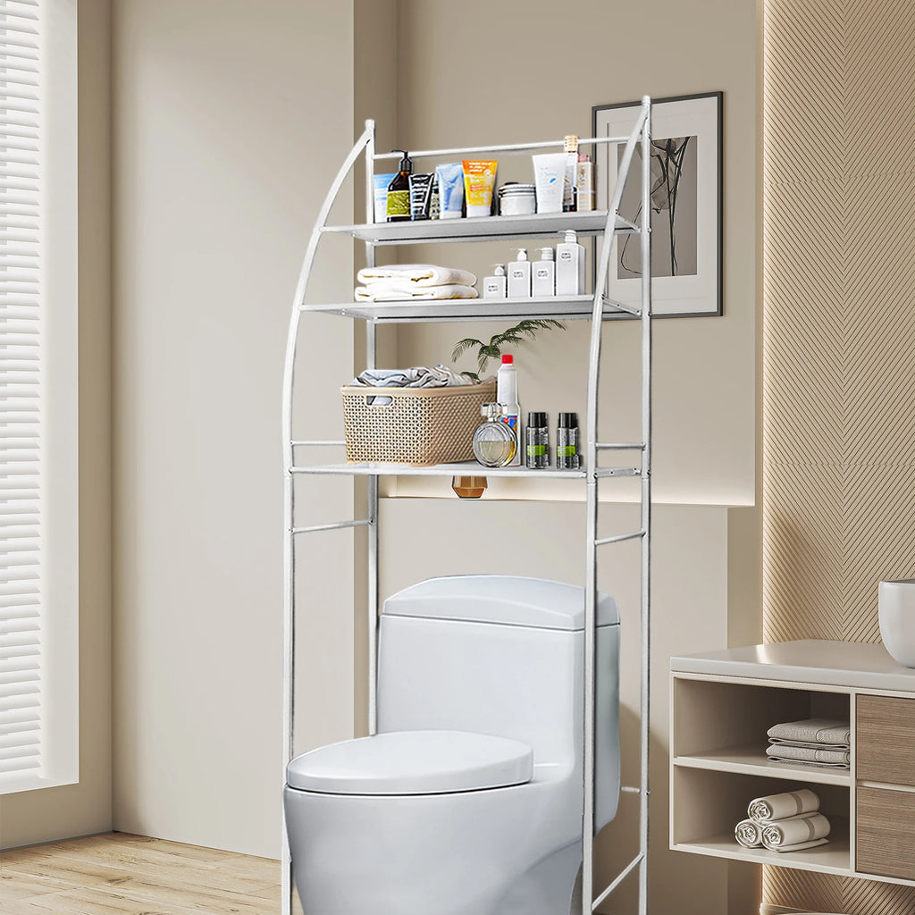 Badezimmer-Ablageregal, 3 Ebenen, Metall, über der Toilette, hohe Tragfähigkeit, mit Sicherheitsbarriere, ohne Bohren, Standregal