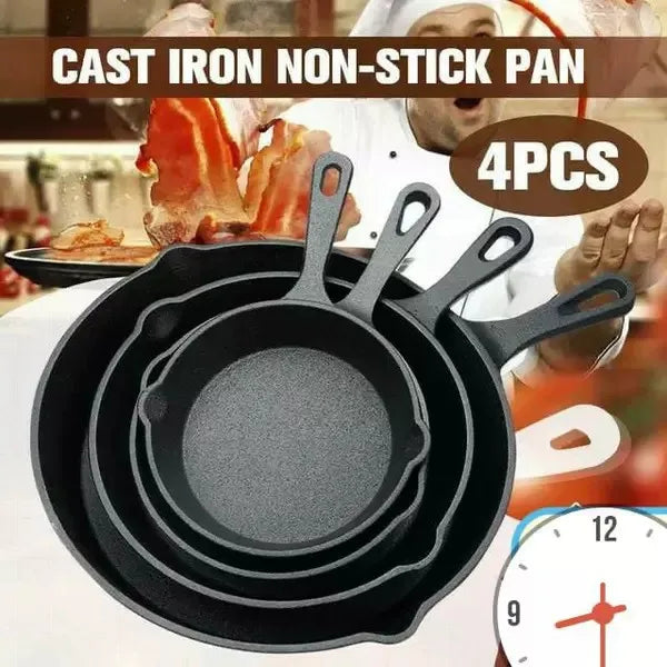 Set di 4 o 1 pezzo: Padella in ghisa antiaderente per omelette e bistecche, pentola per fornelli a gas e a induzione con doppio beccuccio per versare
