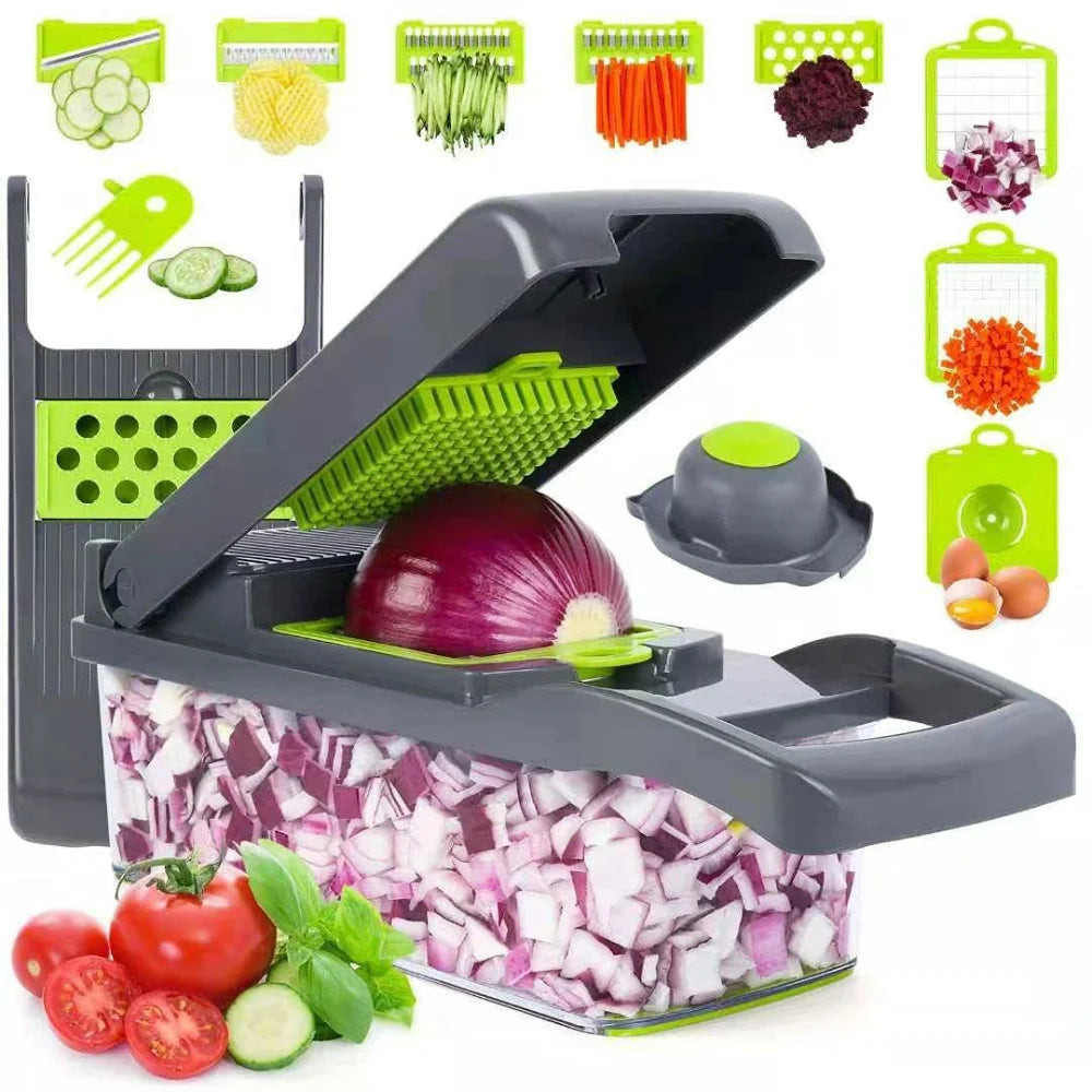 Multifunktionaler Gemüseschneider Würfelklingen, Slicer, Reibe, Schäler, Kartoffel- und Käseablaufreibe, Küchenwerkzeuge