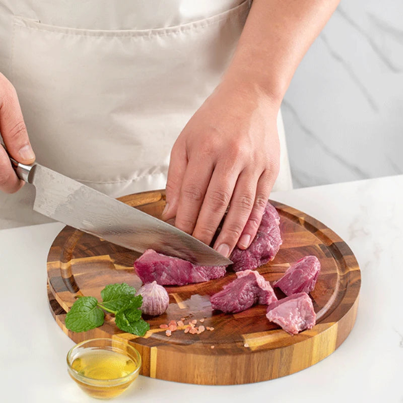 WXCOO Akazienholz-Harz-Rundschneidebrett, Küchenschneidebrett für Steak-Snacks, Obst-Schneidebrett, lebensmittelechtes Schneidebrett, verdickt