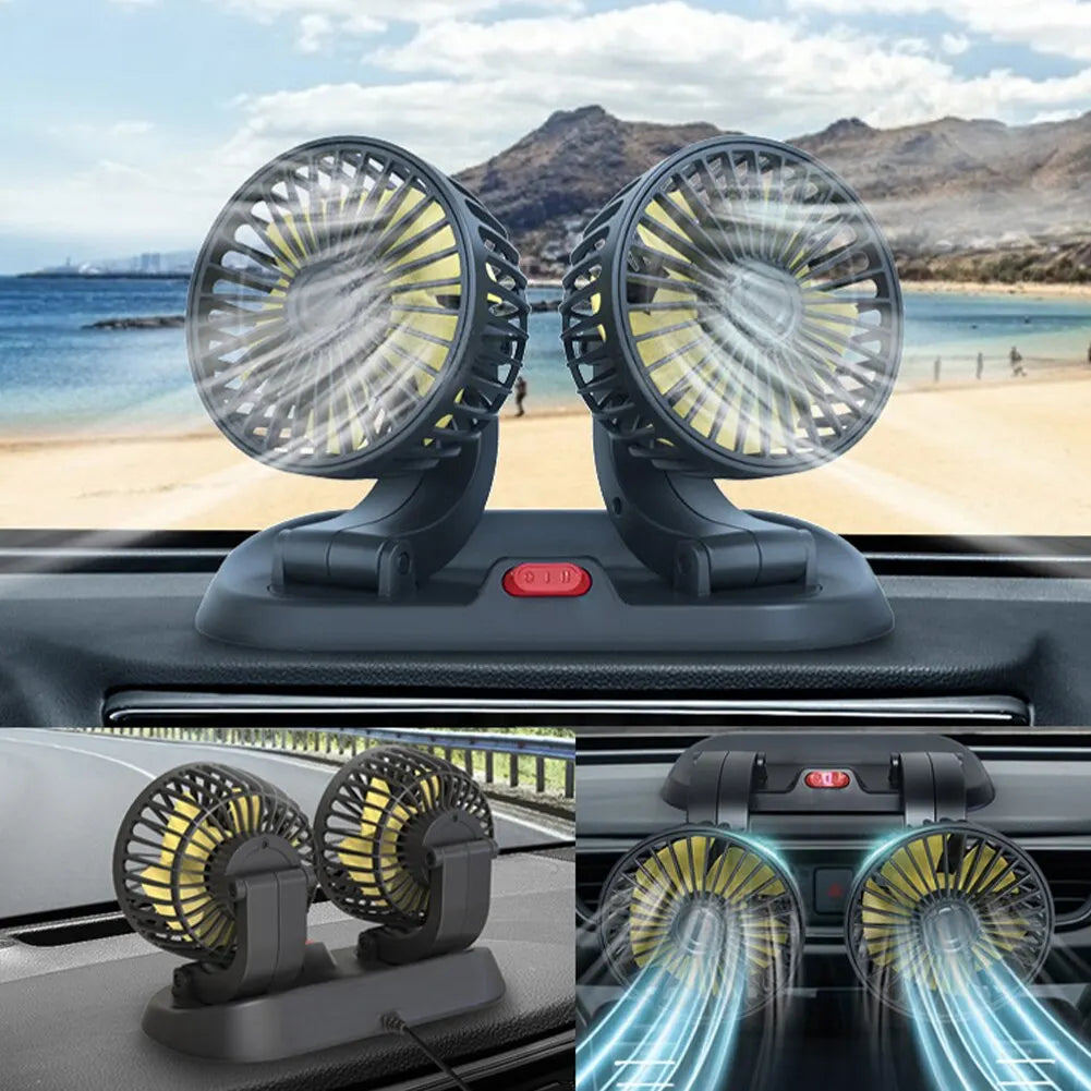Ventilatore USB 5V, Ventilatore per Auto 12V a Doppia Testa, 2 Velocità Regolabili, Raffreddatore d'Aria Silenzioso per Interni Auto, Accessorio Essenziale per l'Estate