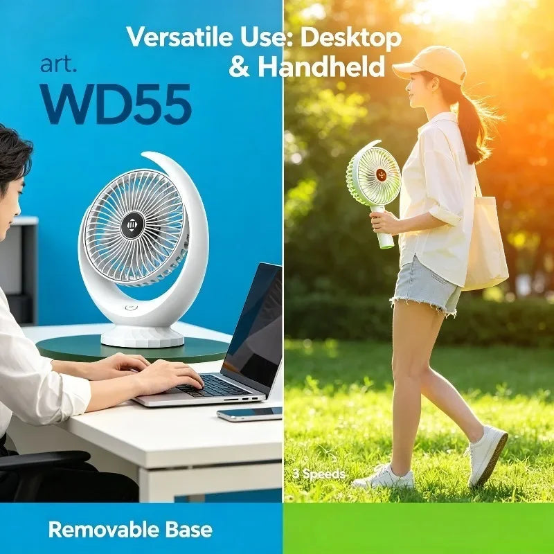 WETECH Ventilatore portatile piccolo, ventilatore da tavolo ricaricabile tramite USB, ventilatore personale silenzioso a 3/5 velocità per studio e ufficio
