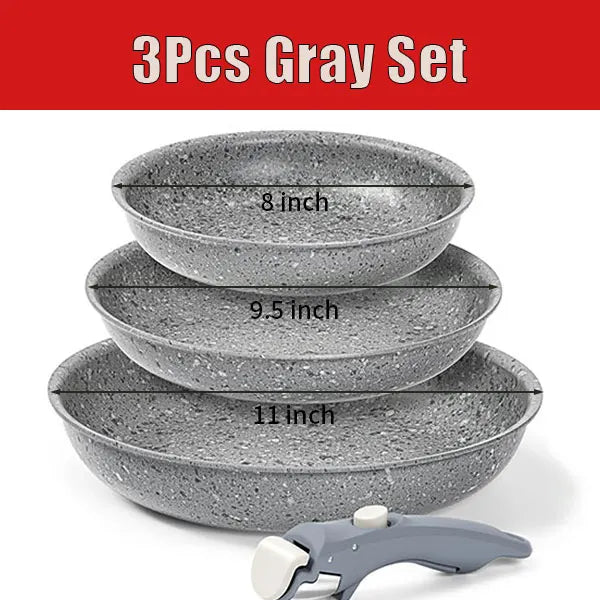 2/3 pezzi padelle set impilabili padelle per uova antiaderenti con manico rimovibile padella antiaderente per bistecche fritte pentola di cottura pentole