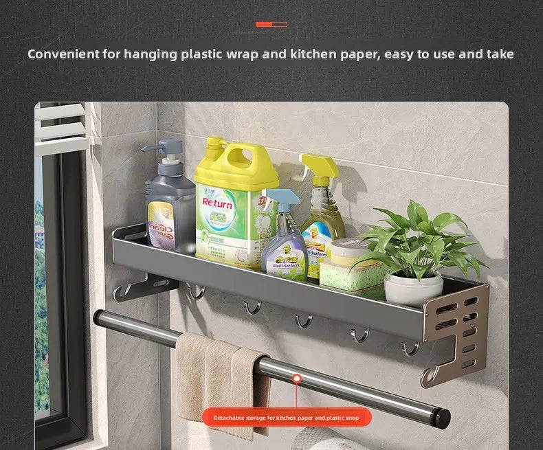 Scaffale da Cucina Color Canna di Fucile - Organizzatore Multifunzionale in Alluminio Senza Foratura per Spezie e Coltelli