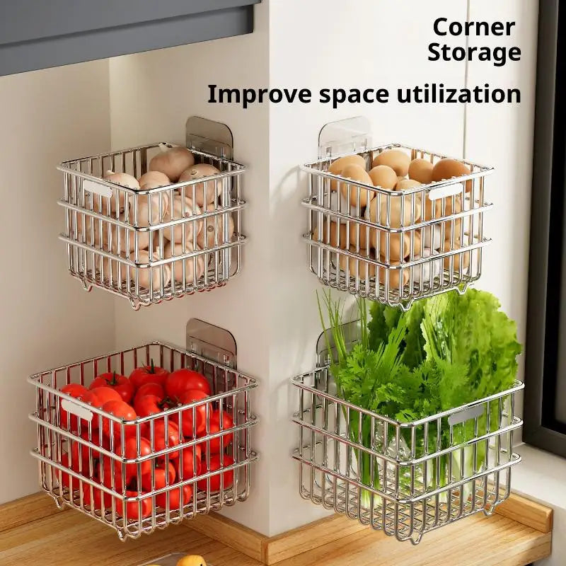 1Pc Cipolla Zenzero Aglio Scaffale Da Cucina Appeso A Parete Condimenti Spezie Verdura Frutta Rack di Stoccaggio Cestino di Scarico A Parete Punch-Free