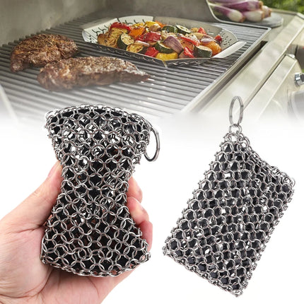 Cast Iron Cleaning Brush with Hanging Ring, Stainless Steel Brush for Seasoned Cast Iron Cookware