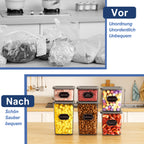 64-teiliges Set luftdichter Behälter für trockene Lebensmittel mit versiegelten Deckeln (32 Flaschen + 32 Deckel), Kunststoff-Organizer in verschiedenen Größen für die Speisekammer, auslaufsichere Küchenbehälter für Mehl, Müsli,